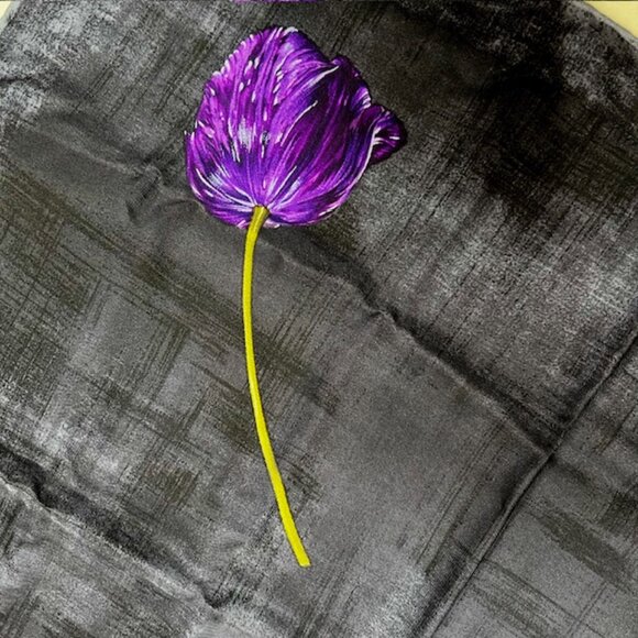 Authentic 100% Silk Gucci Mini Scarf/handkerchief 19"Gray Black Purple Flower(25 - Picture 8 of 12
